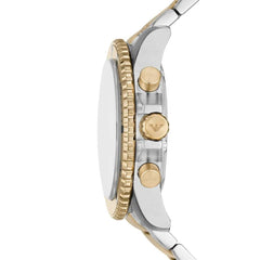 Emporio Armani Herrenuhr Chronograph – Edelstahl Bicolor Silber/Gold, 43 mm, grünes Sonnenschliff-Zifferblatt, 10 ATM, Taucher-Look - AR11586