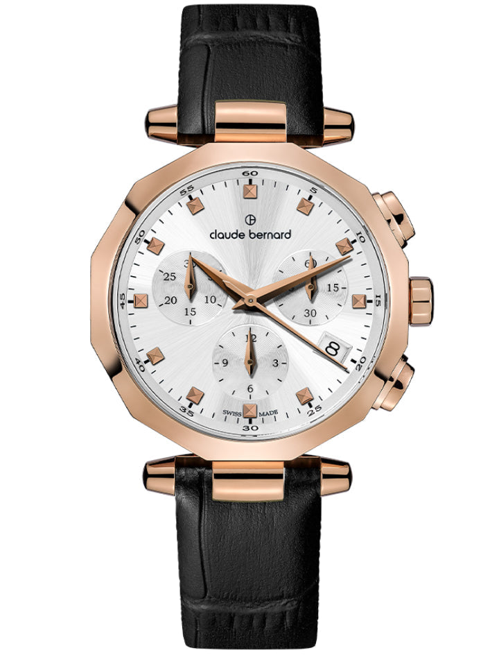 Claude Bernard Dress Code Damen Chronograph Silber Roségold 36 mm