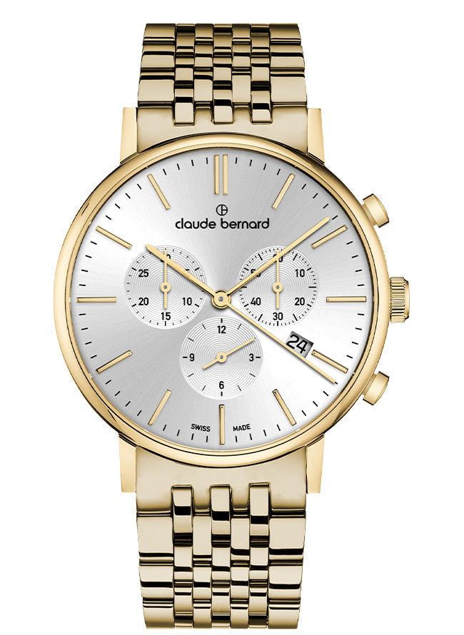Claude Bernard Slim Line Unisex Chronograph Silber Gold 40 mm