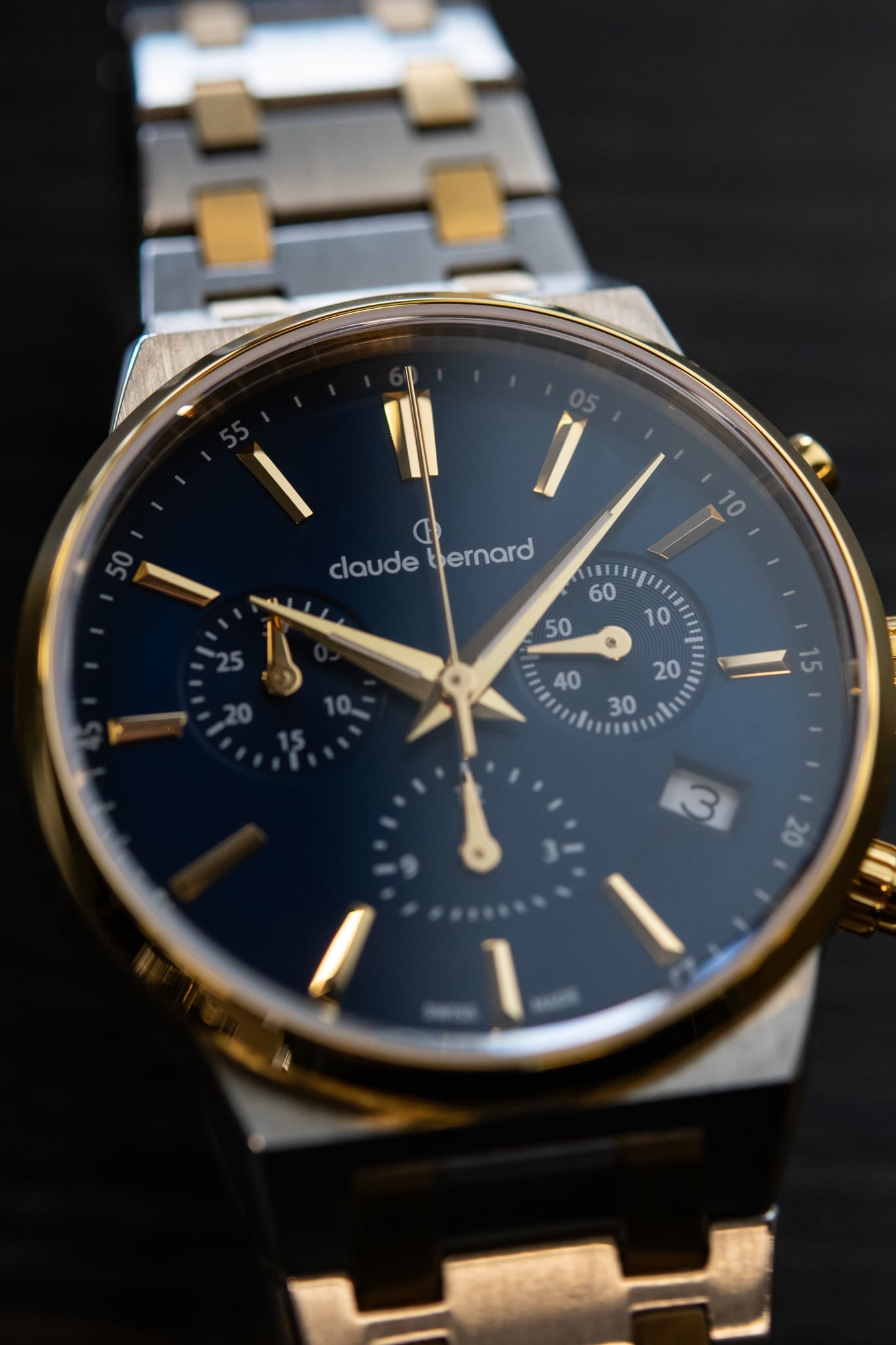 Claude Bernard NEO 1973 Damen Chronograph Blau Gold 35 mm