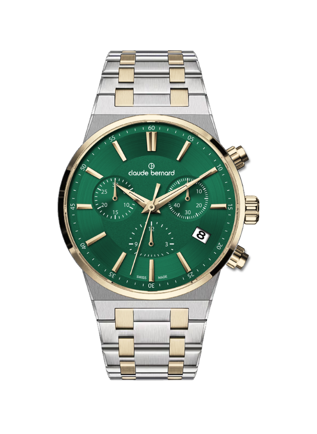 Claude Bernard NEO 1973 Damen Chronograph Grün Gold 35 mm