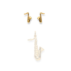 Boucles d'oreilles saxophone en or jaune 750/18 carats pour femme