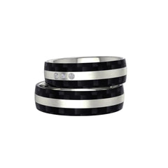 Weissgold / Carbon Trauringe mit 3 Brillanten - 1229/1230