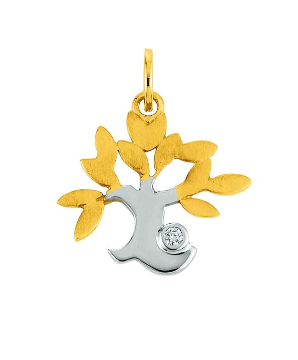Lebensbaum Anhänger mit 1 Brillant in 750/18 Karat Bicolor-Gold (Weiss & Gelb)