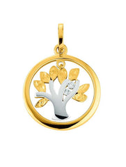 Lebensbaum Anhänger mit 2 Brillanten in 750/18 Karat Bicolor-Gold