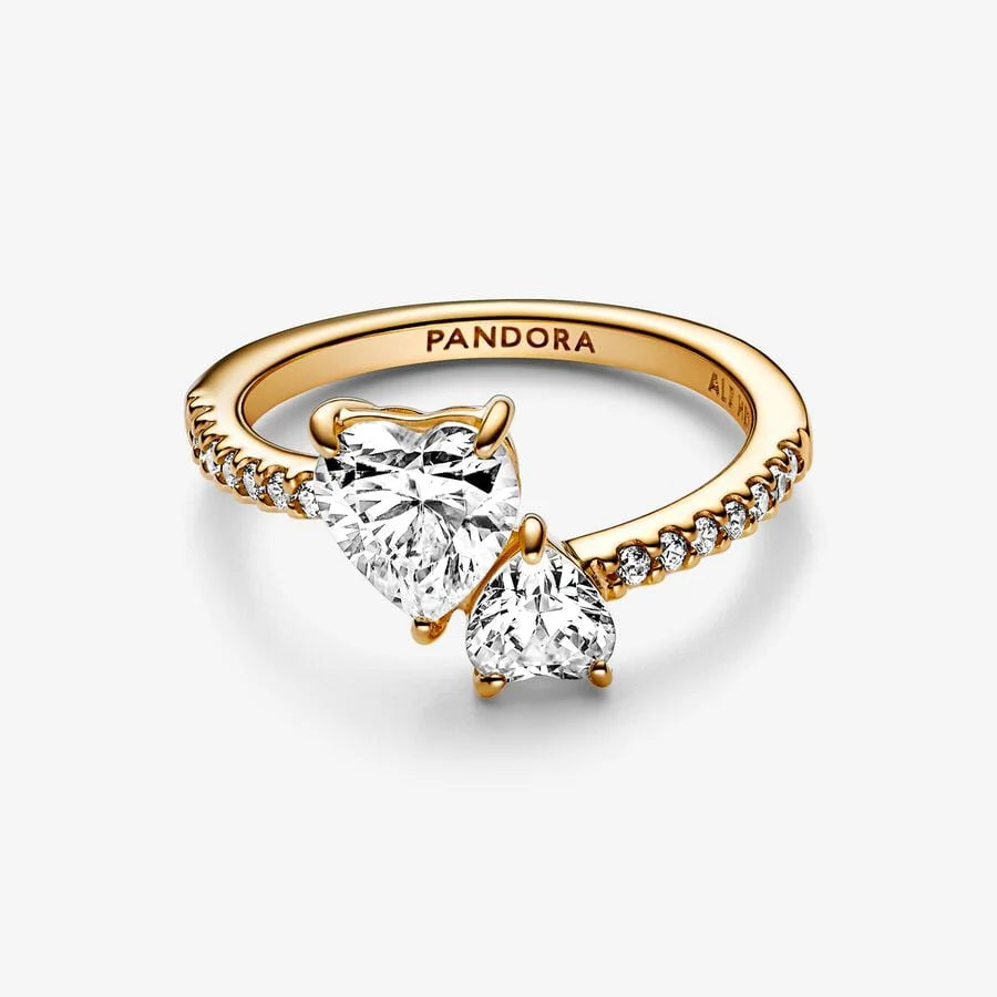 Pandora Doppel-Herz Funkelnder Ring: Vergoldet mit Zirkonia
