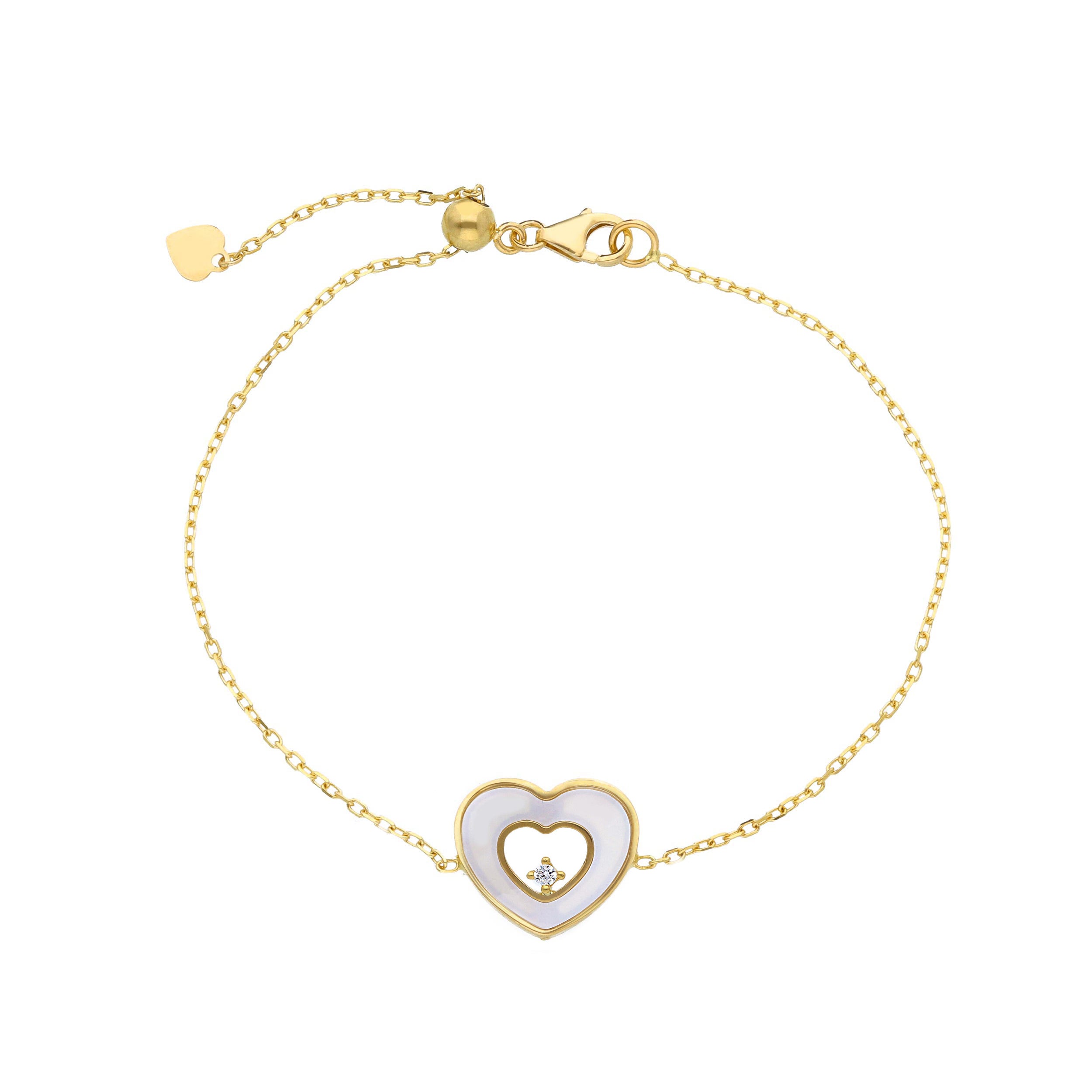 Damen Armband in 750/18 Karat Gelbgold mit Perlmutt, Perlmutt Liebesherz - 273625