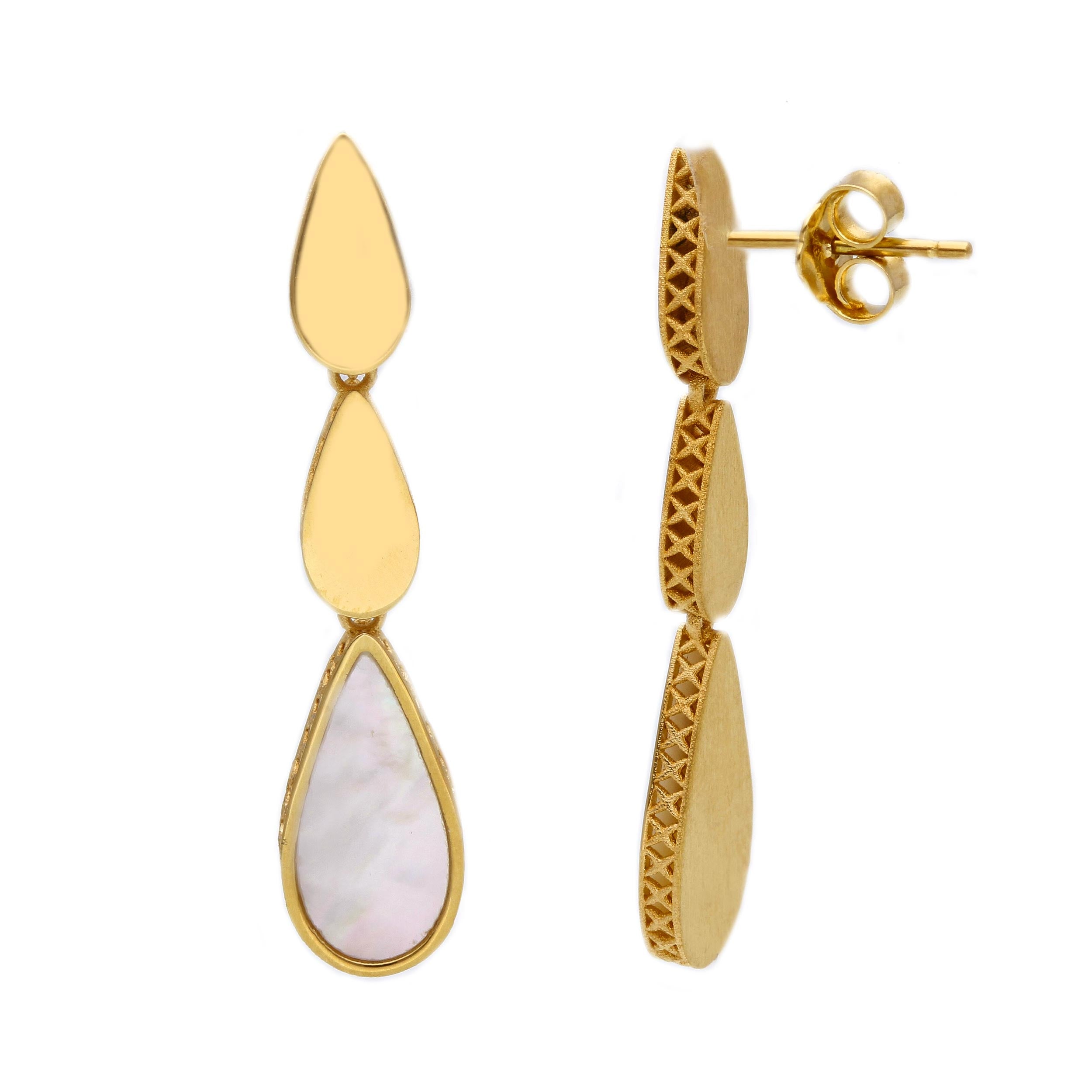 Damen Ohrhänger in 750/18 Karat Gelbgold mit Perlmutt, Perlmuttzauber - 276072