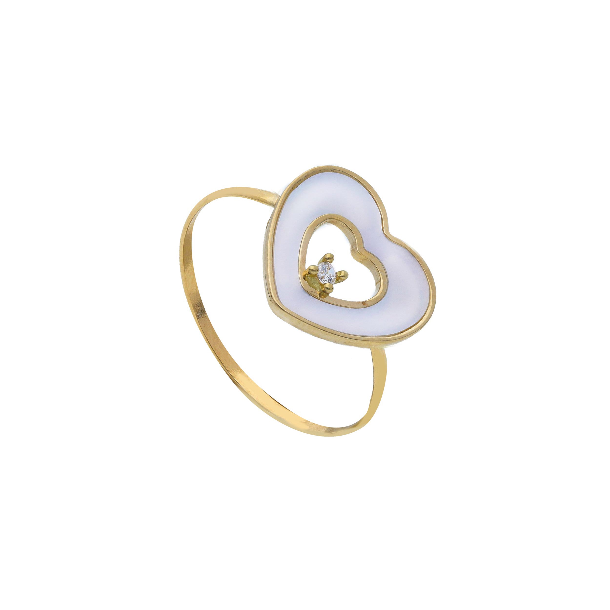 Damen Ring in 750/18 Karat - Gelbgold mit Perlmutt, Perlmutt Liebesherz - 273637