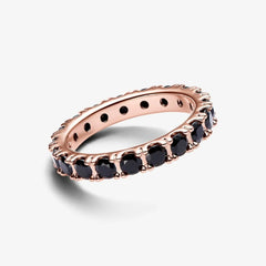 Pandora Ring für Damen - Schwarze Funkelnde Ewigkeitsring, 14K Rosévergoldet