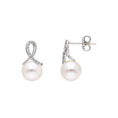 18 Karat Gold - 750 Süsswasserperlen mit Zirkonia Ohrstecker - 182044