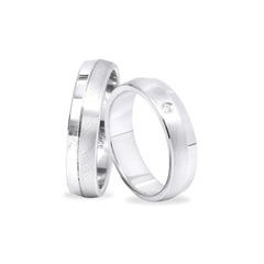 Silber 925 rhodinierte Partnerringe – Freundschaftsringe Set für Paare – Damen- & Herrenring | LS-50/5 & LSZ-51/5