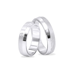 Silber 925 rhodinierte Partnerringe – Freundschaftsringe Set für Paare – Damen- & Herrenring | LS-50/5 & LSZ-51/5