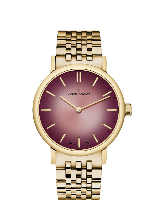 Claude Bernard Slim Line Damen Bordeaux Gold 32 mm