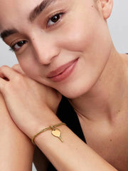 Gravierbarer Herz Schlüssel Anhänger vergoldet – Personalisierbarer Charm mit Cubic Zirkonia