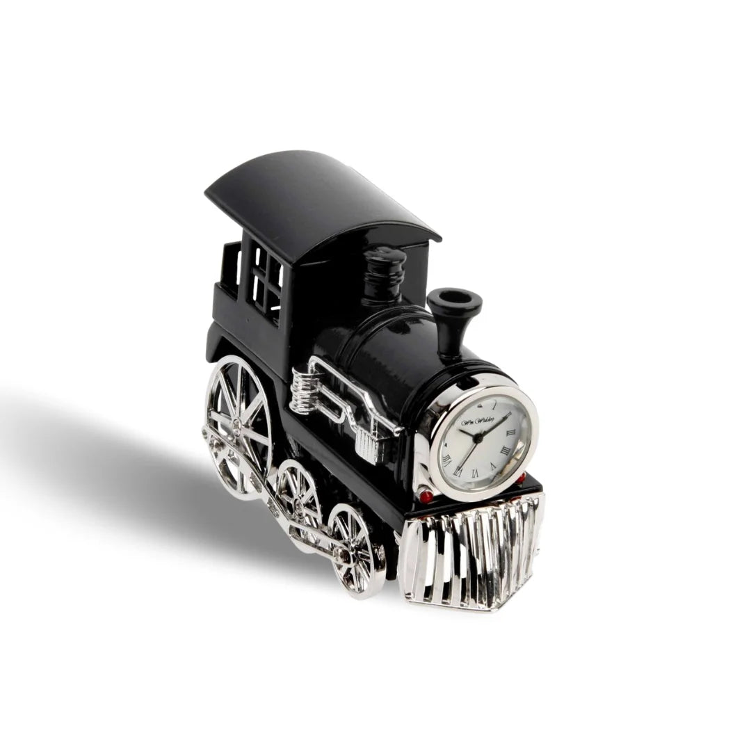 Miniaturuhr Lokomotive Zug in Schwarz: Quarz, 8×3 cm