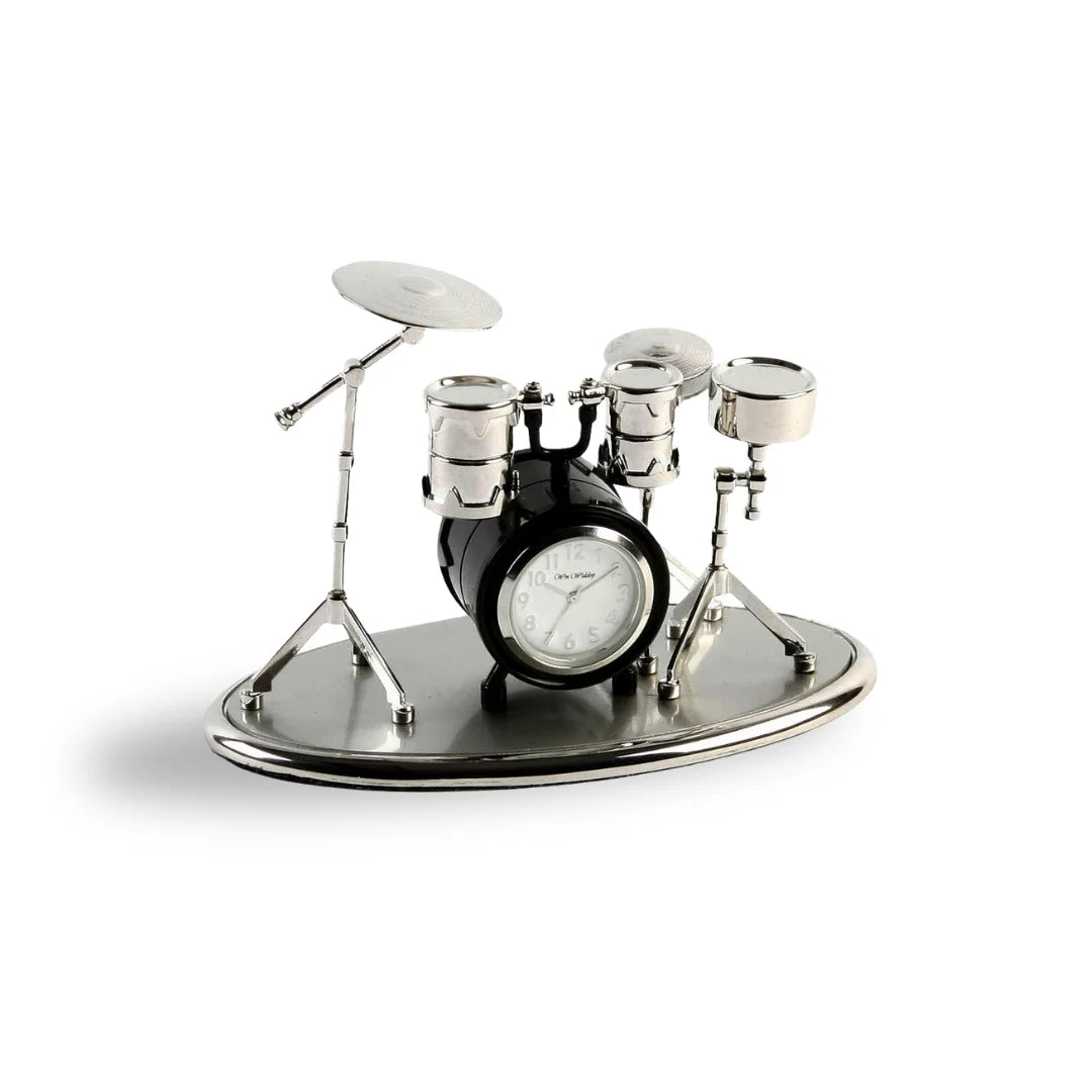 Miniaturuhr Schlagzeug in Schwarz: Metall, Quarz, 7.5×12 cm