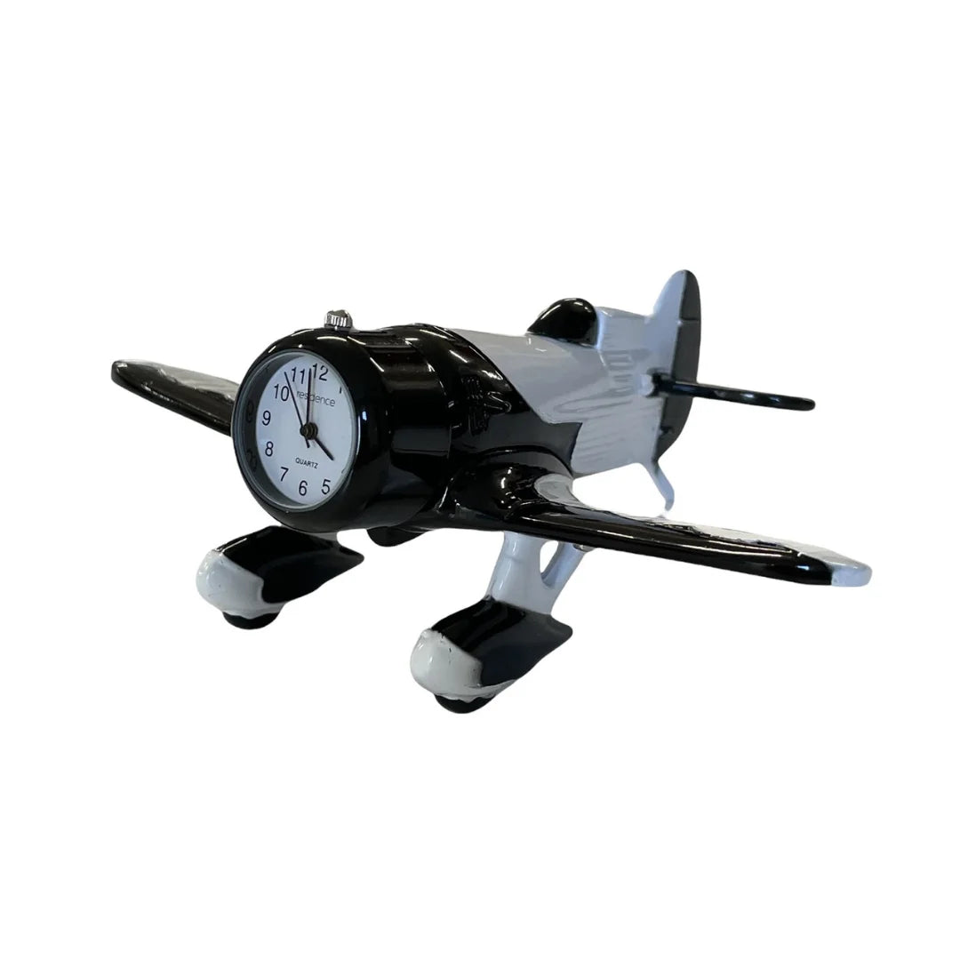 Miniaturuhr Flugzeug in Schwarz & Weiss: Quarz, 5×11 cm