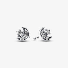 Pandora Ohrringe: Mond & Stern - Cubic Zirkonia, Sterling-Silber