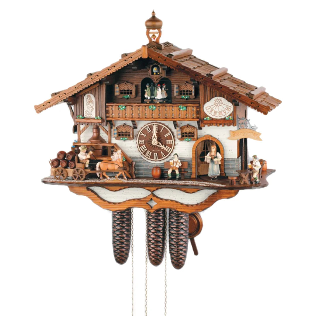 Mechanische Kuckucksuhr Tanzfiguren, Bewegende Figuren und Wasserrad