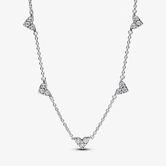 Pandora Dreifachstein Herz Halskette - Cubic Zirkonia, Sterling-Silber