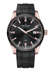 Claude Bernard Aquarider Herren Datum Schwarz Roségold 42 mm