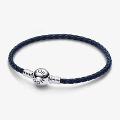 Pandora Moments Geflochtenes Lederarmband in Blau mit Kugelverschluss - 592790C01