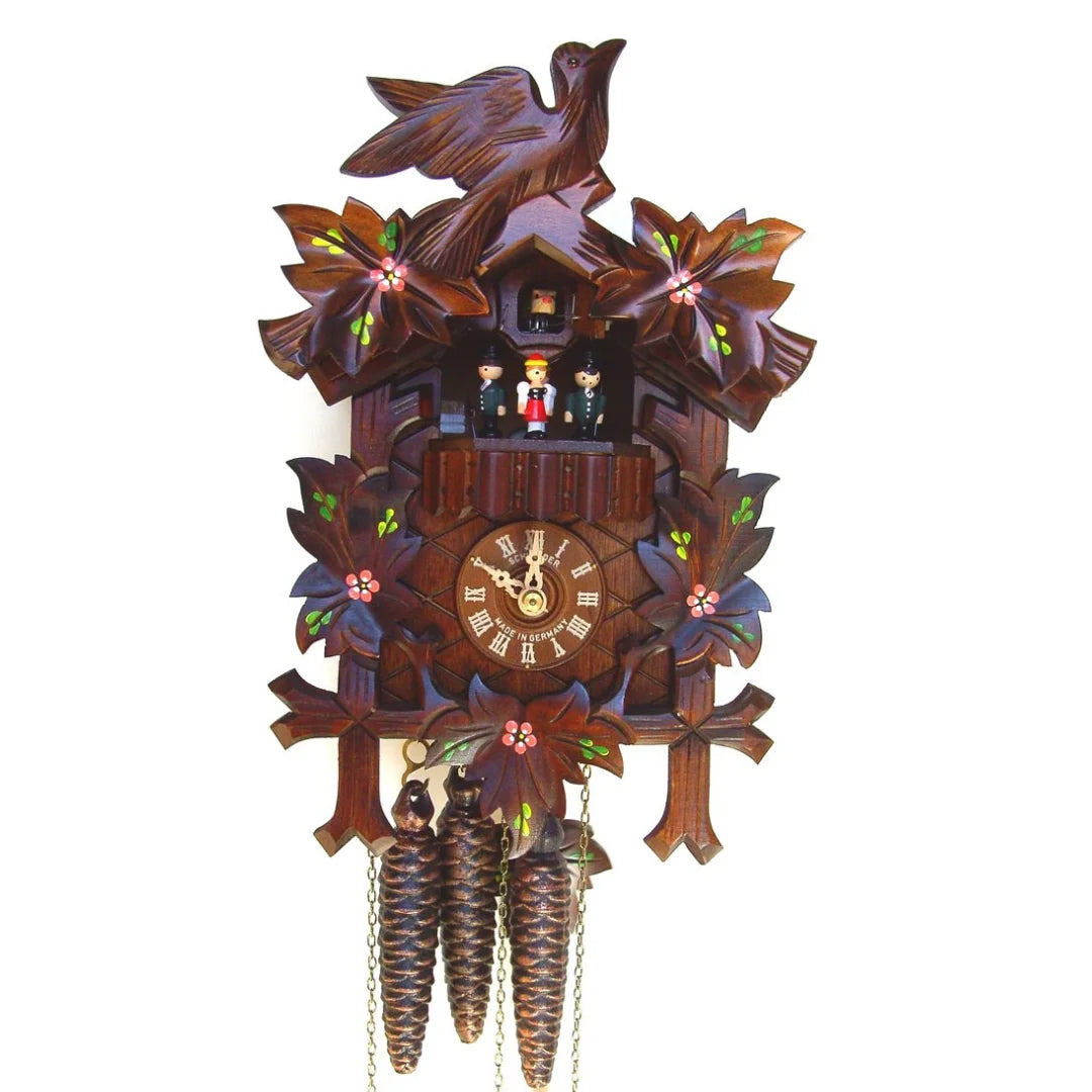 Mechanische Kuckucksuhr mit Musik, Tänzer und Farbig