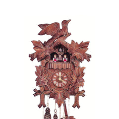Mechanische Kuckucksuhr Verziert mit Vogel, Blattstickereien und Tänzeren