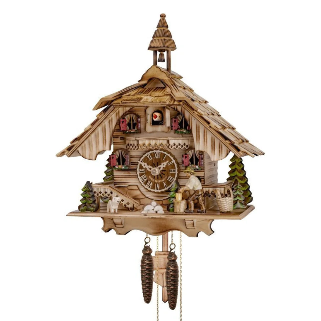 Mechanische Kuckucksuhr mit Beweglichem Holzhacker & Glockenturm