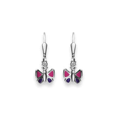 Boucles d'oreilles enfant papillon avec brisures vernies argent 925