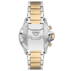 Emporio Armani Herrenuhr Chronograph – Edelstahl Bicolor Silber/Gold, 43 mm, grünes Sonnenschliff-Zifferblatt, 10 ATM, Taucher-Look - AR11586