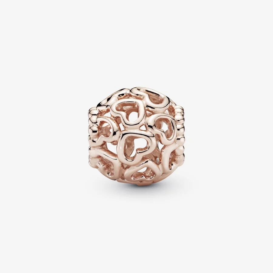 Pandora All Over-Herzen Charm: Rosévergoldet, 11 mm Breite