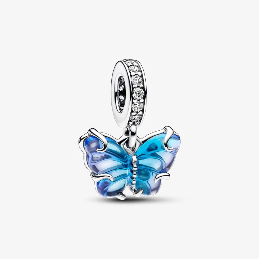 Pandora Charm-Anhänger: Schmetterling - Blauer Murano-Glas, Cubic Zirkonia