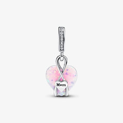 Pandora Herz Charm-Anhänger: Mum - Schillernder, Rosa, Sterling-Silber