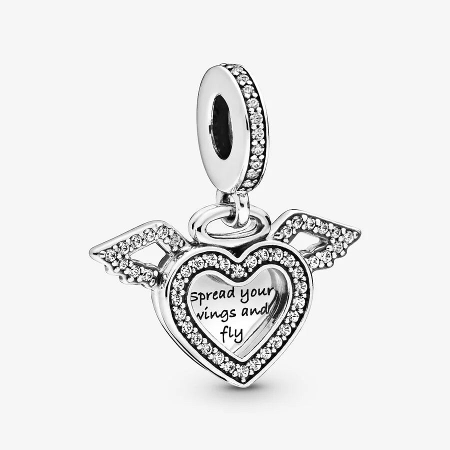 Pandora Charm Herz und Engelsflügel, Sterling-Silber, Cubic Zirkonia