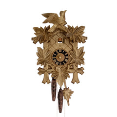 Mechanische Kuckucksuhr Verziert mit Kunstvollen Vogel- und Blattstickereien