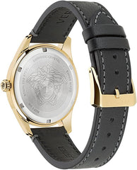 Versace Greca Time Herren Lederuhr Schwarz Gold
