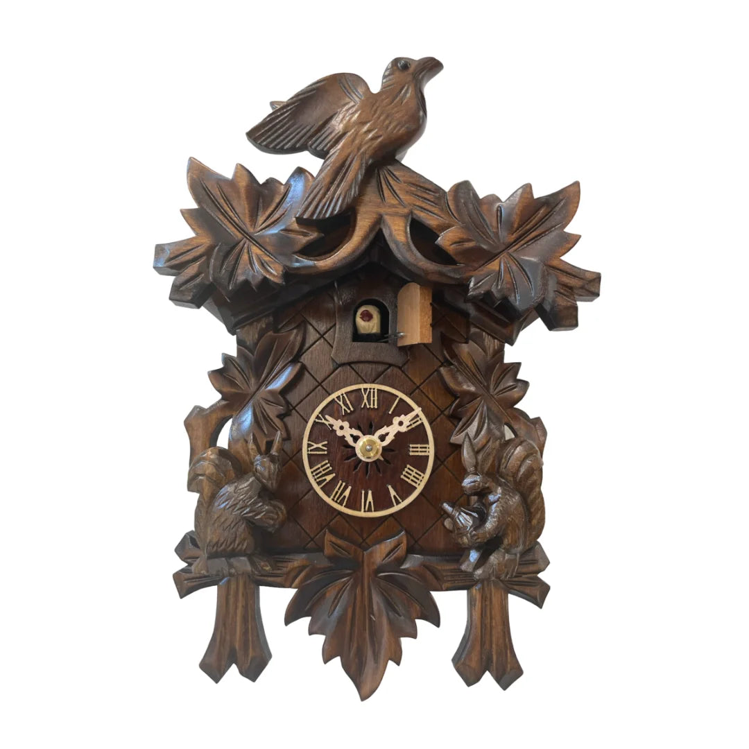 Mechanische Kuckucksuhr mit Blättern und Niedlichen Tieren