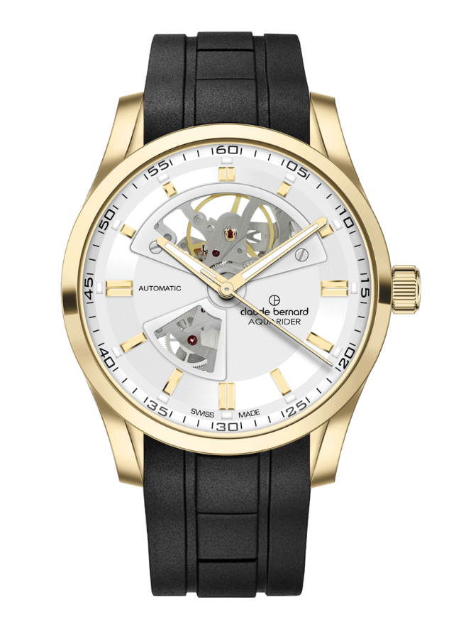 Claude Bernard Aquarider Herren Open Heart Silber Gold 42 mm