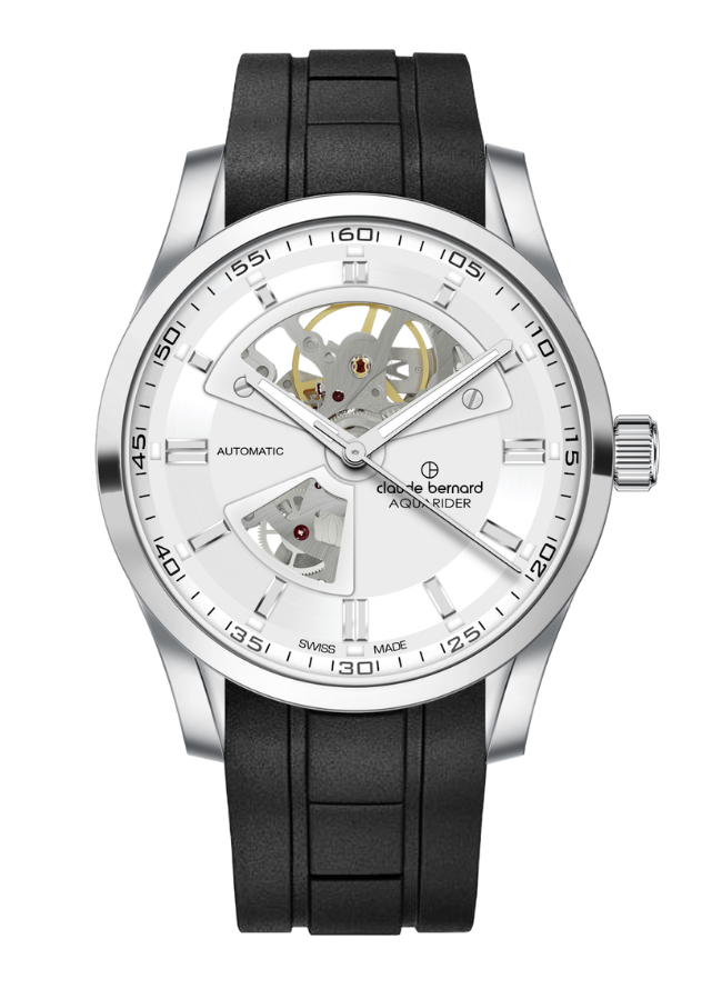 Claude Bernard Aquarider Herren Open Heart Silber 42 mm