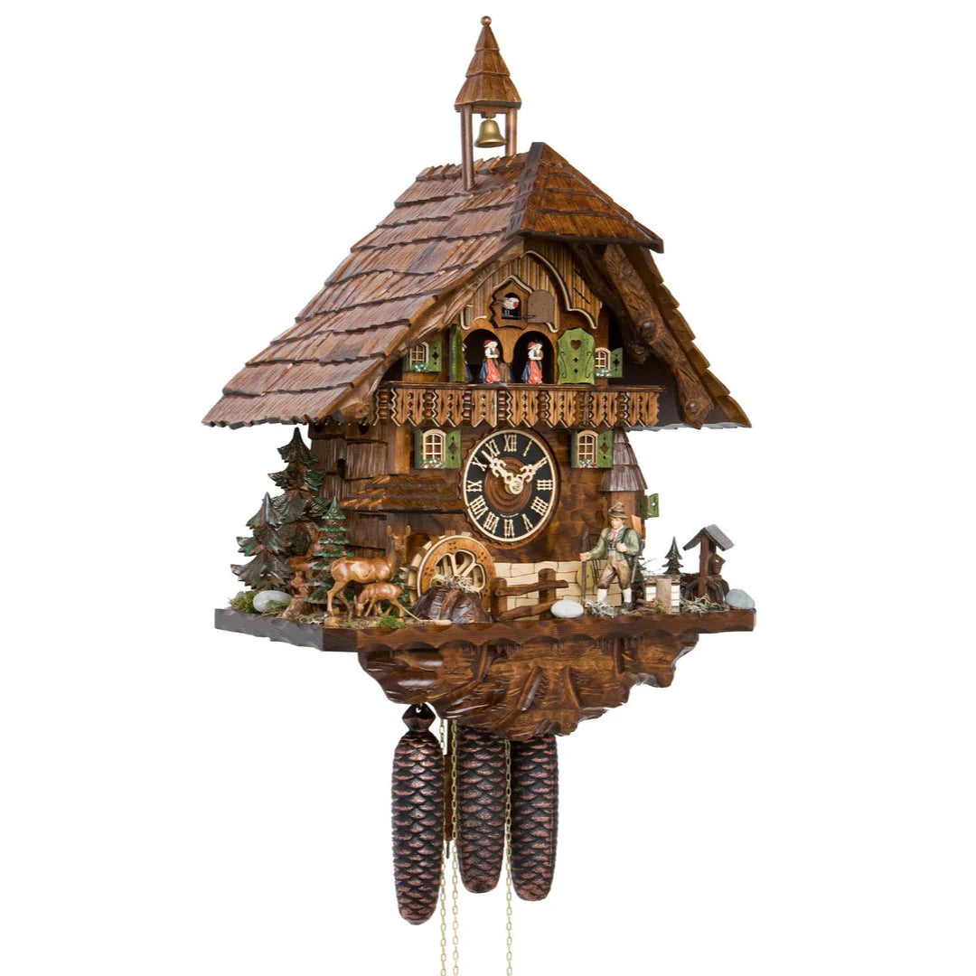 Mechanische Kuckucksuhr Musik und Drehende Figuren, 55cm