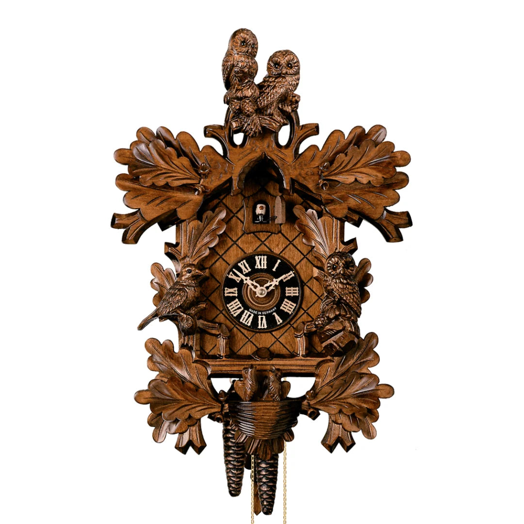 Mechanische Kuckucksuhr mit Eulen,8 Tagewerk, 45cm