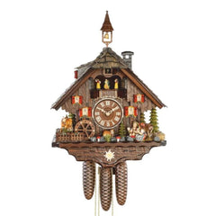 Mechanische Kuckucksuhr Pferd, Hund, Kuh und Kindern Mühlrad und Tänzer