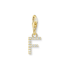 Thomas Sabo Charm-Anhänger Buchstabe F mit Weissen Steinen Vergoldet - 1969-414-14