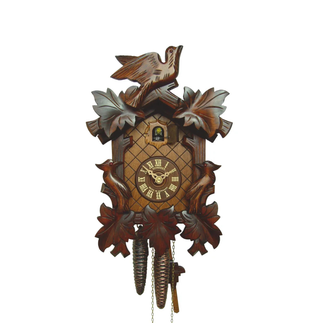 Mechanische Kuckucksuhr Blatter und Edlen Vogelmotiven