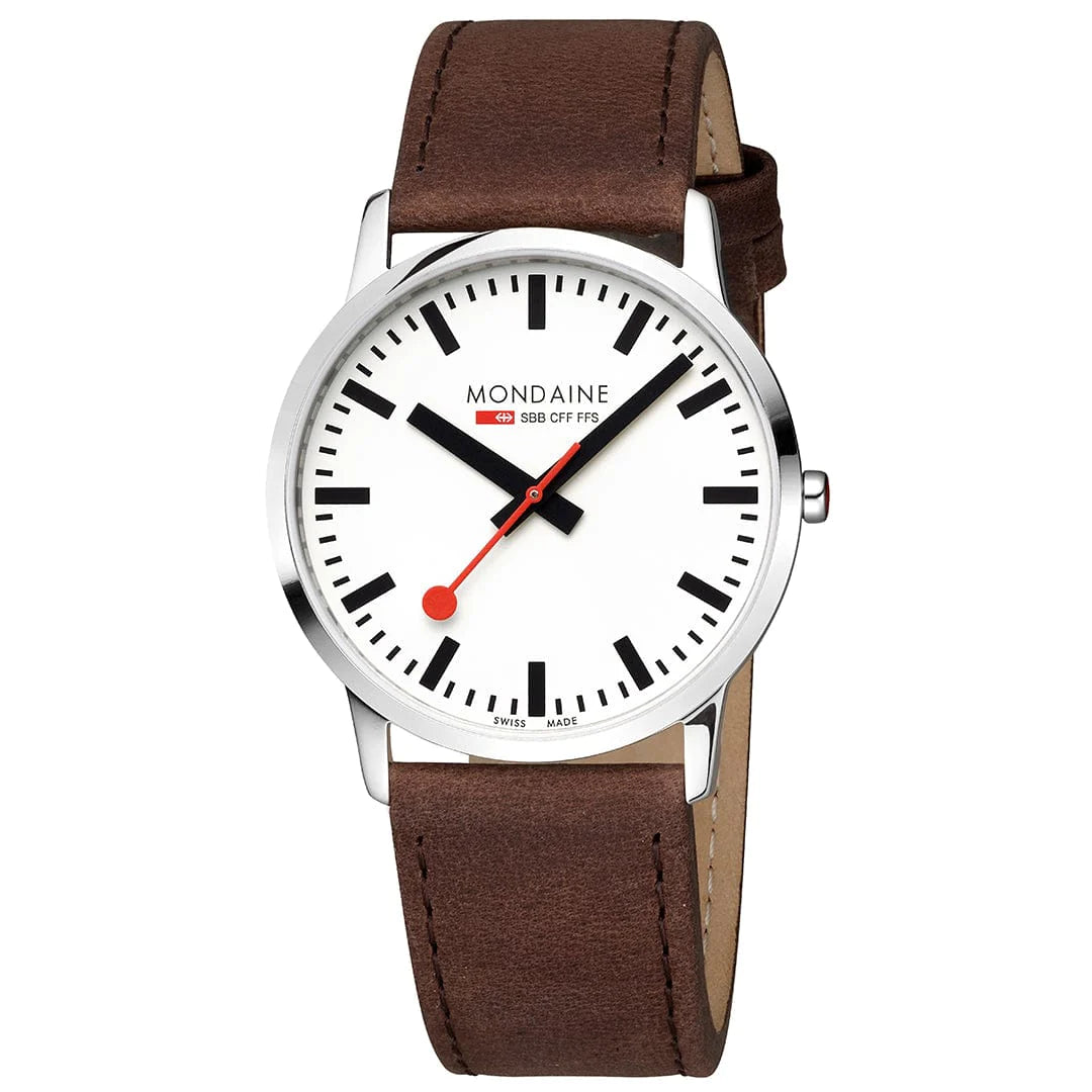 Mondaine Simply Elegant Herrenuhr aus Braunes Leder, 40 MM - A638.30350.12SBG