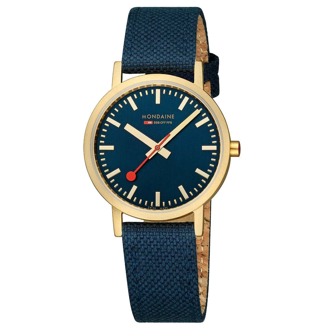 Mondaine Classic Herrenuhr aus Tiefseeblaues Textil, 36 MM - A660.30314.40SBQ