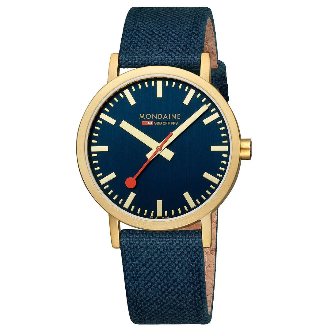 Mondaine Classic Herrenuhr aus Tiefseeblaues Textil, 40 MM - A660.30360.40SBQ