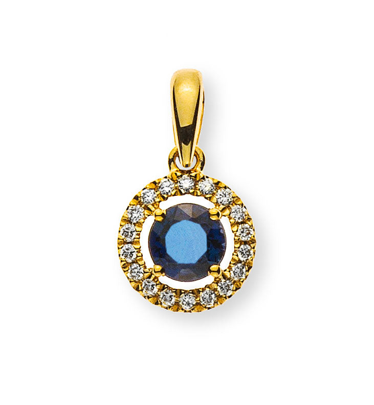 Anhänger Gelbgold 750 Saphir 0.35 ct. und 18 Brillanten 0.07 ct.